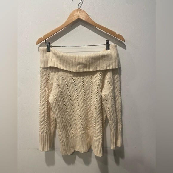 Express Wool Cashmere Angora Off Shoulder 3/4 Sleeve Cable Knit Sweater Large - Picture 4 of 4